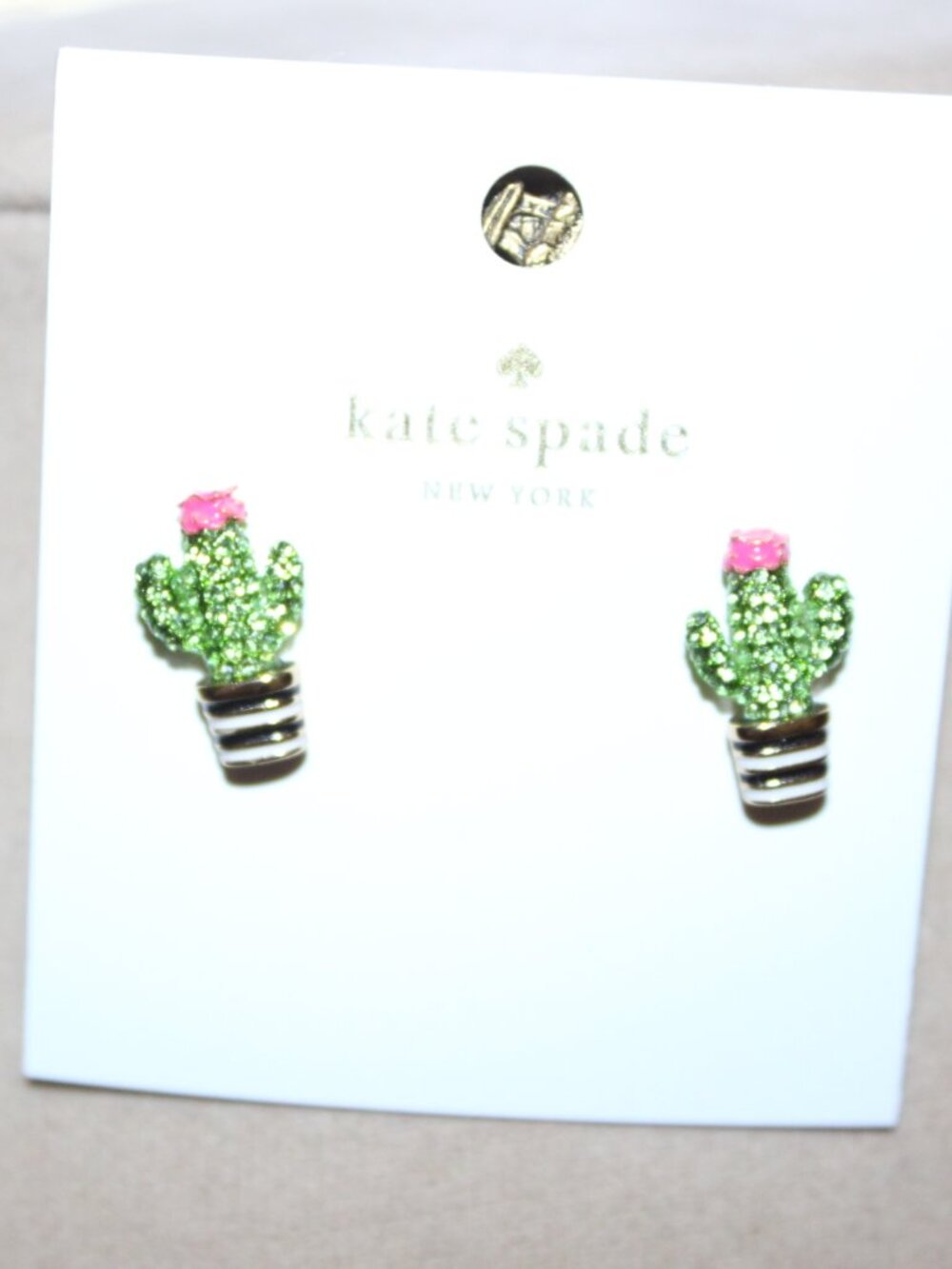 NWT Kate Spade Scenic Route Gold Plated Pave Cactus Necklace & Stud Earrings Set - Picture 3 of 12